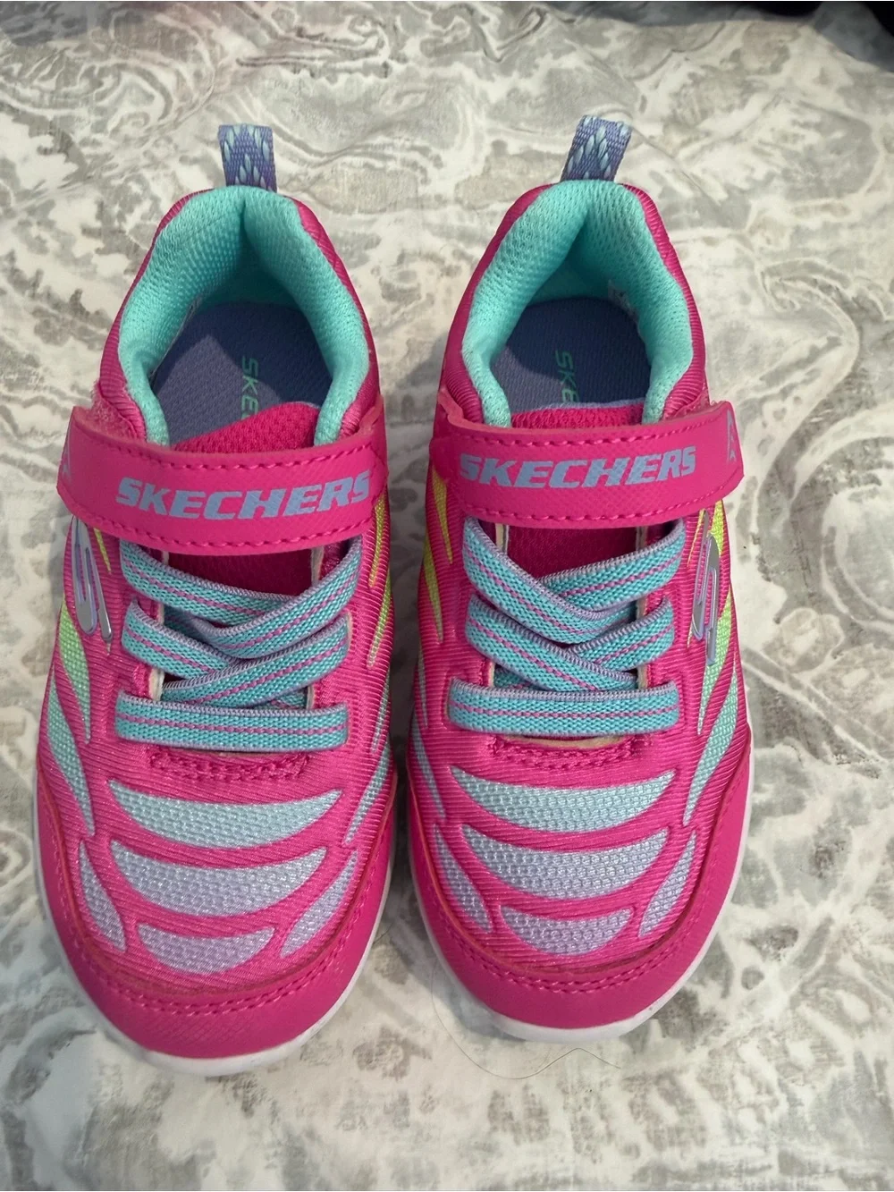 Skechers Kids Hot Pink and Teal Velcro Athletic Sneakers